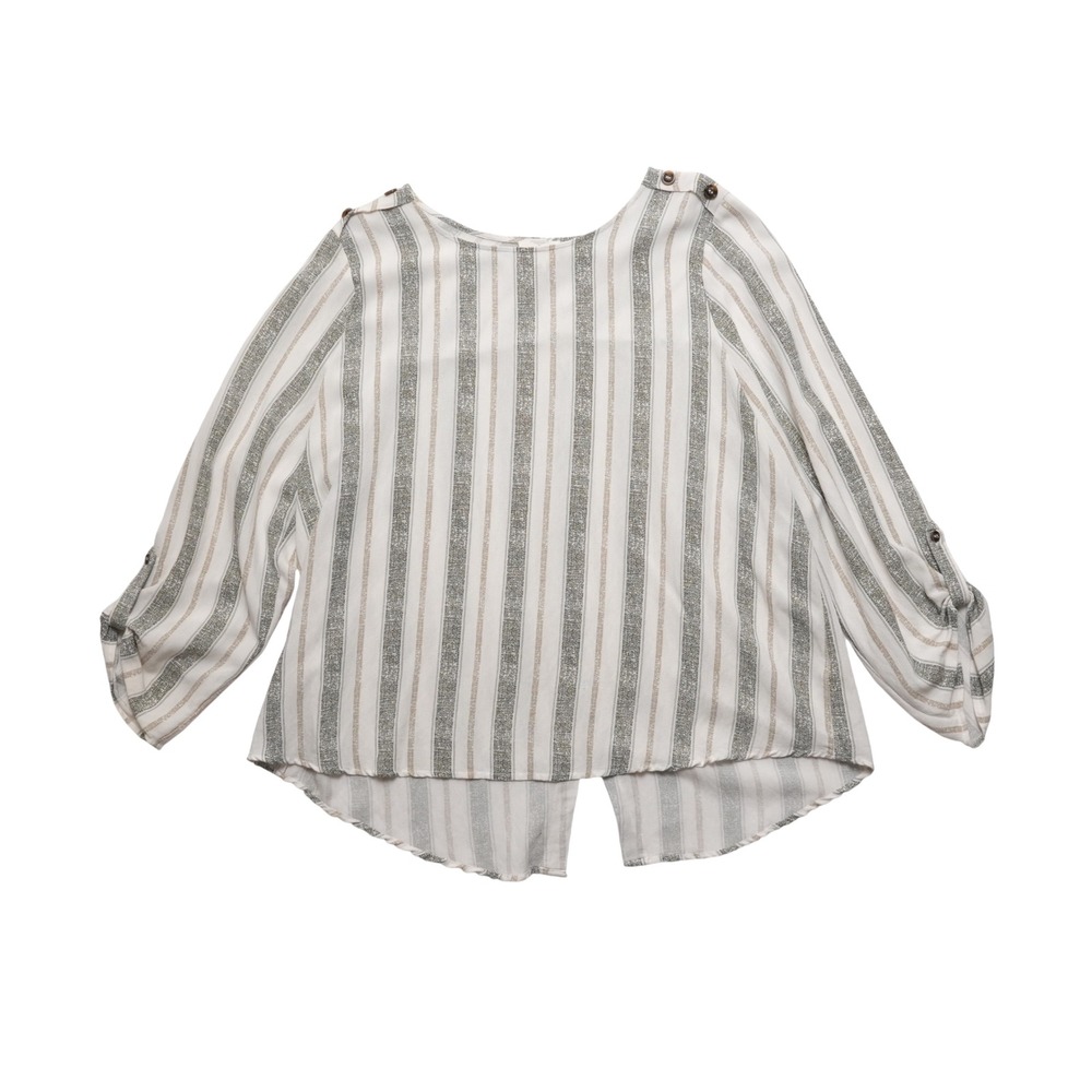 Perch by Blu‎ Pepper Womens 1XL Stripe Roll Tab Sleeve Boho Blouse